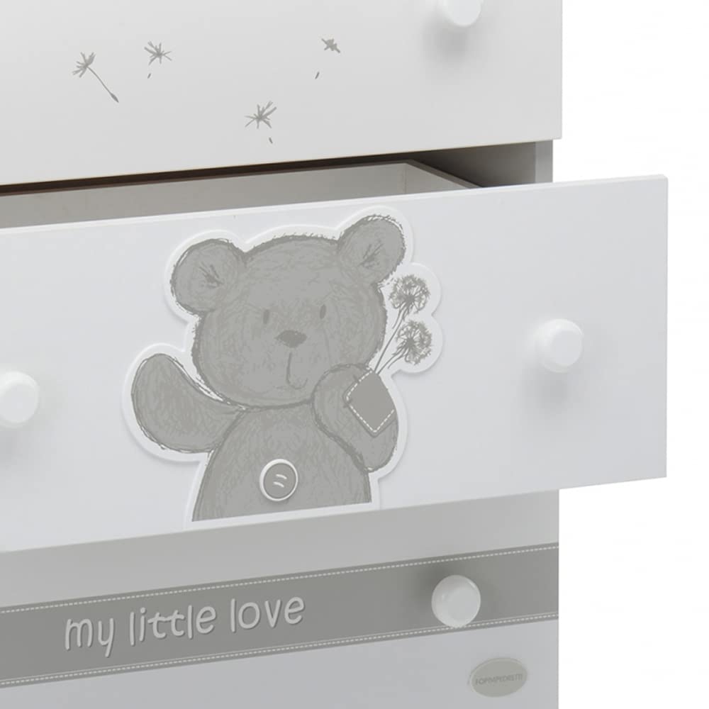 Foppapedretti Bagnetto Fasciatoio My Little Love 3 Cassetti Piano Fasciatoio Ribaltabile Vaschetta Anatomica Estraibile 4 ruote Materassino 69x47x89 cm Bianco