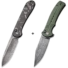 CIVIVI Button Lock Elementum Damascus Blade Bundled Button Lock Cogent, Great EDC Knife Companion