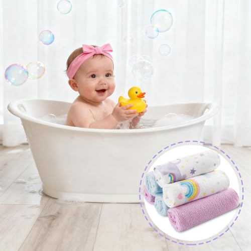 Image of Baby Washcloths, 24Pack Baby Wash Cloths Extra Soft & Ultra Absorbent, Baby Towels and Washcloths Face Towels for Unisex Boys Girls Body, Washclothes Gentle on Sensitive Skin, 9x9 Rainbow Unicorn