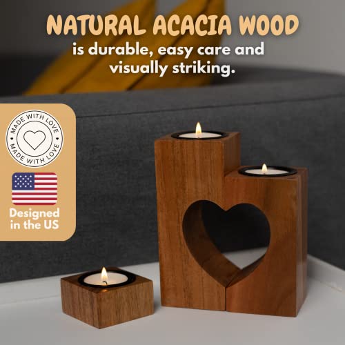 Tbfm Wooden Heart Candle Holder – 6” Handmade Decorative Candles Holders/Unique Candles For Her/Romantic Gift For Wife/Girlfriend/Acacia Wood Decor Tealight/Unity Love Gifts #TOP3