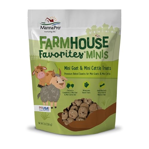 Manna Pro Farmhouse Favorites Mini Goat & Cattle Treats Premium Baked Snacks for Mini Goats & Mini Cattle Hand Mixed Alfalfa & Molasses Flavored 3lb Bag