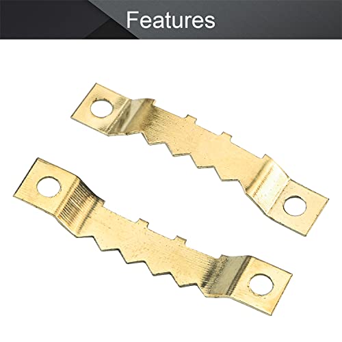 Image of MroMax 30PCS Sawtooth Picture Hangers Iron Picture Hangers 1.85 inch x 0.31 inch Double Hole Picture Frames Hangers for Hanging Clock Paintings Artwork Picture Frame Hook Photos Gold