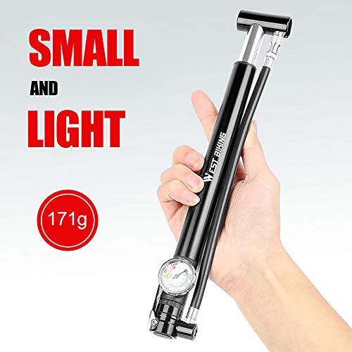 Bomba de bicicleta, Romacci Bomba de bicicleta portátil de liga de alumínio Tubo de pneu Mini bomba