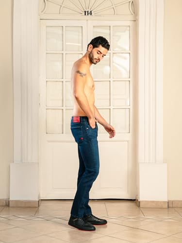 Men's Blue Slim Fit Jeans Modern and Comfortable Design, 98% Cotton 2% Elastane. Casual and Formal Style.4