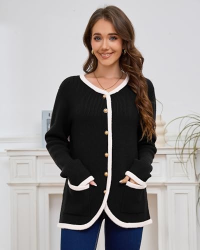 Image of Women's Knit Cardigan Sweaters Casual Long Sleeve Open Front Button Down Coat Trendy Winter Outerwear with Pockets,Loose Fit
