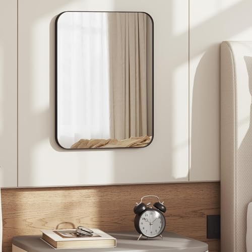 WOLTU Miroir Mural Rectangulaire, Miroir Moderne avec Verre Transparent, Cadre Métallique en Noir, 40x30x2cm, pour Salle de Bain, Entrée, Couloir, Penderie et Salon,...