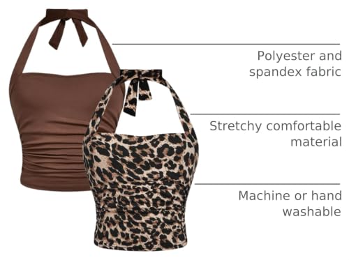 Image of Floerns Girl's 2 Pcs Sleeveless Halter Top Leopard Print Ruched Y2k Tank Top