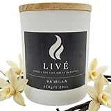 LIVÉ Vela Aromática de Vainilla en Frasco de Cristal Tintado con Tapa de Madera, Reutilizable