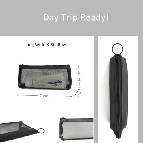 Image of Patu Zipper Mesh Bags, Pencil Case, 5 Pieces, Beauty Makeup Cosmetic Accessories Organizer, Travel Toiletry Kit Set Storage Pouch, Black
