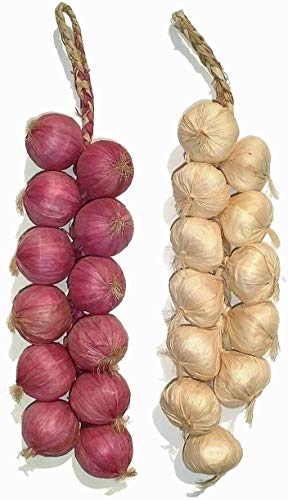 Legno Coppia di Treccie di Cipolla e Aglio Finti