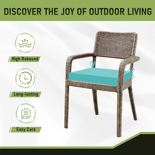 Image of Basic Beyond Outdoor Chair Cushions Set of 4, Square Corner Outdoor Cushions for Patio Furniture, Water Resistant Patio Chair Cushions with 2 Ties, 18.5x16x3, Teal