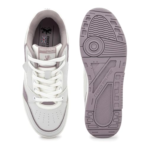 Image of Red Tape Women's Sneakers White Black Pu Round Toe Lace-Up