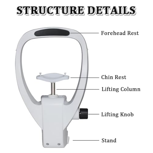 Podpórka pod brodę na czoło do optometrii, regulowana wysokość 150-190 mm, ergonomiczna konstrukcja do centrów optometrycznych i sklepów optycznych