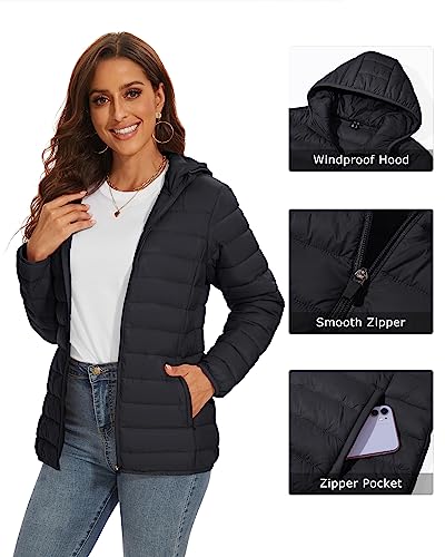 TACVASEN Women's Lightweight Puffer Jacket Quilted Padded Down Jacket with Hood Pockets Waterproof Warm Winter Coat - Image 4