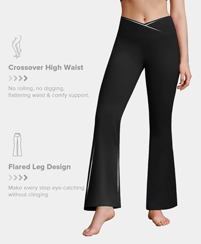 BRXL Women's V Cross Over High Waist Flare Leggings Flared Yoga Pants Tummy Control Bell Bottom Gym Workout Pants