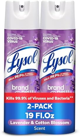 Lysol Disinfectant Spray, Sanitizing and Antibacterial Spray, For Disinfecting and Deodorizing, Lavender & Cotton Blossom Scent, 19 Oz (Pack of 2) Lysol Disinfectant Spray, Sanitizing and Antibacterial Spray, For Disinfecting and Deodorizing, Lavender & Cotton Blossom Scent, 19 Oz (Pack of 2)