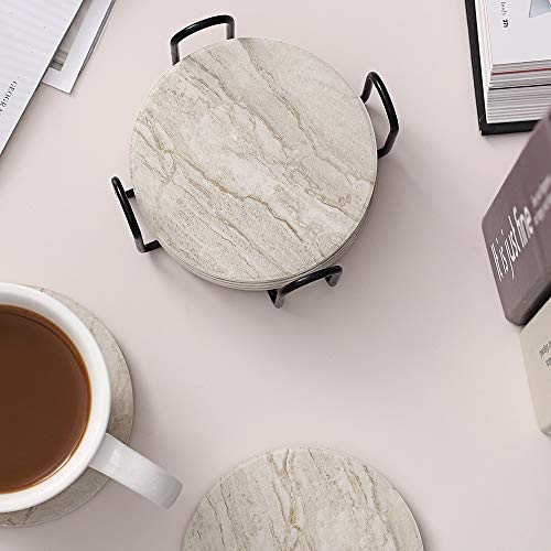 image for LIFVER Coasters for Drinks, Set of 6 Absorbent Coasters with Holder, H
