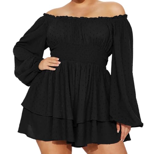 Kiluex Women's Plus Size off Shoulder Romper Dress...