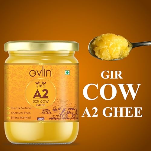 Image of Ovlin A2 Gir Cow Ghee | Traditional Bilona Method | Hand Churned Gir Cow Milk | Pure & Natural Desi Cow Ghee | Chemical Free | Rich Aroma & Taste | Ideal for Cooking & Daily Nutrition (500ml)