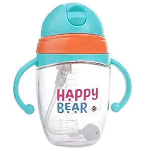 HAPPY BEAR Sea Sipper Bottle for Kids, 320ml, Anti Colic, Anti Flatulence Control, Anti Spill Sippy Cup with Soft Silicone Straw BPA Free & Non Toxic for Baby of 9 Months Plus, (Blue)