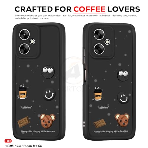 Image of AESTMO Back Case Cover for Redmi 13C / Poco M6 5G Cover | Cute Fun Cartoon 3D Ball | Coffee Silicone Case | Full Body Protection | Camera Protection Back Cover (Black)