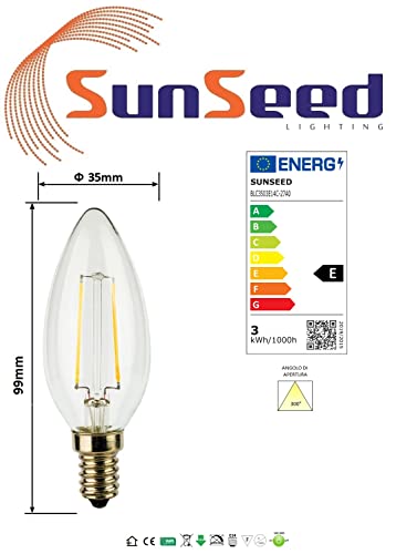 SUNSEED 6 X E14 3W (Equivalent to 32W) Sapphire Filament LED Candle Light Bulb C35 Warm White 2700K, Pack of 06 - Warm White 2700k - Image 4