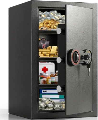 75L Großer Safe Tresor Feuerfest für Zuhause, Digitaler Tresore mit Zahlenschloss, Drei abnehmbare Regale und Sensor-Licht, Möbeltresor für Geld,...