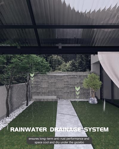 Hardtop Gazebo 12'x16' for All Weather, Double Polycarbonate Sheets Roof, Aluminum Alloy Frame, Net, and Curtain, Permanent Building for Patio, Deck, Backyard, Lawn, and Garden, Gray
