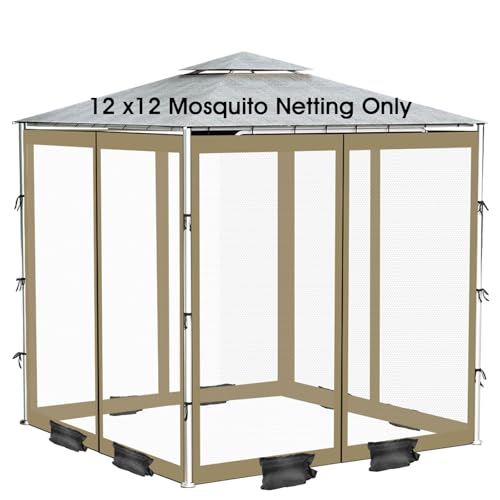 ShowyLive 12x12 Patio Umbrella Mosquito Netting with Zipper 4 Doors & 8 Weight Bag - Adjustable Polyester Mesh Bug Screen for Outdoor Umbrellas, Garden, Patio Tables (Green)