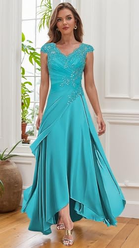 High Low Mother of The Bride Dresses for Women Tea Length Formal Dress with Cap Sleeve Sequin Evening Gown3