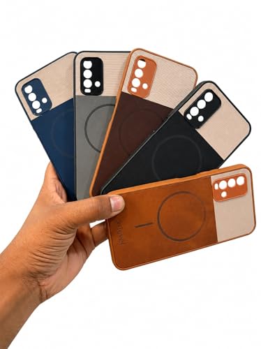 Image of Bintage Dual-Leather Mac Safe Design Phone Case| Soft Touch Finish | Full Camera Protectection Back Cover Compatible for Redmi 9 Power 4G - White & Choco Brown