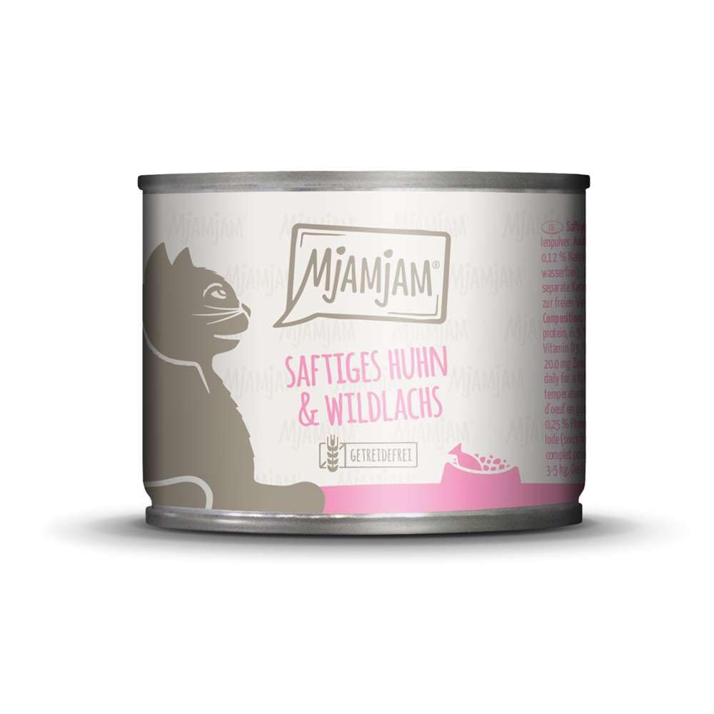 MjAMjAM - premium wet food for cats - kitten excellent calf with salmon oil, pack of 6 (6 x 200 g), grain-free with extra meat