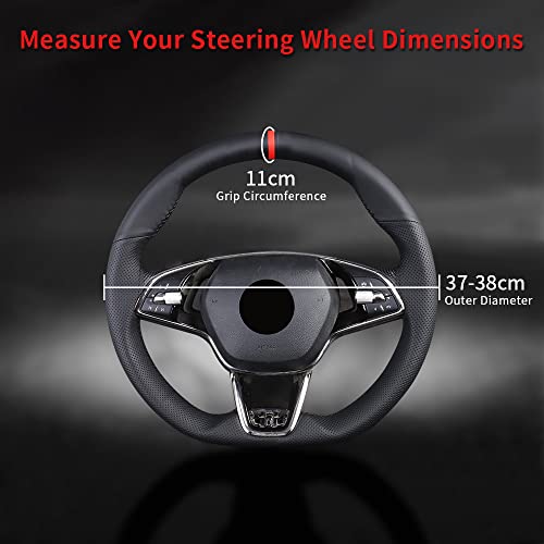Yeolpise Universal 15 Inch Hand Sewn Steering Wheel Cover Stitch on Wrap with Red Regression Sign,Non-Slip Breathable Comfortable Microfiber Leather,Perfectly Wraps the Steering Wheel Bulge,11 cm by Yeolpise - Used condition - Image 4