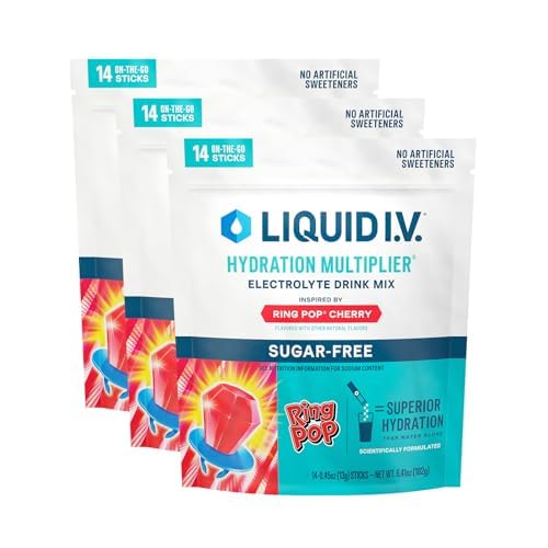 Image of Liquid I.V. Sugar Free Hydration Electrolytes, Ring Pop, 42 Count | Scientifically Formulated | Clinically Proven Hydration | Zero Sugar | No Artificial Sweeteners | Non-GMO | Powder Drink Mix