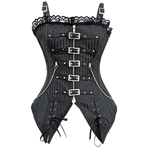 Wdhybwcx Corsé de Mujer Sexy Encaje Escotado Cremallera Bustier Sling Punk Rock Estilo Ropa gótica Cuerpo Adelgazante-Negro, XL