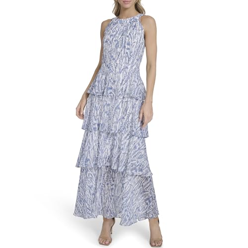 Image of Tommy Hilfiger Women's Sleeveless Halter Neck Tiered Skirt Maxi Dress
