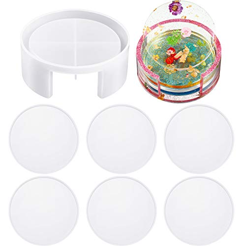 7 Pieces Coaster Resin Mold Set with 1 Piece Silicone Coaster Storage Box Mold, 6 Pieces Round Coaster Cups Mats Resin Mold for Resin Casting, Epoxy Casting Coaster Resin Mold for Home Decoration DIY