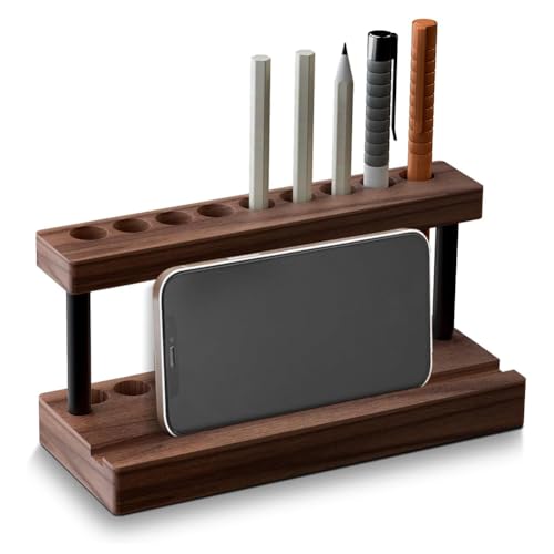 Hipzeepo Portalápices y Bolígrafos para Escritorio, Expositor de Bolígrafos de Nogal para Decoración Minimalista de Escritorio de Oficina.