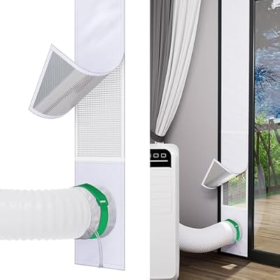 GCGOODS AC Door Vent Kit with Mesh Leaf Guard for Portable Air Conditioner, Insulated Window Seal Kit Adjustable Length Max 92 Inch, Ventilation Port Design, Fit 4, 5, 5.9 inch Exhaust Hose.