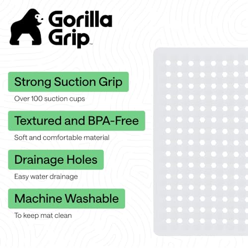 Image of GORILLA GRIP Patented Square Shower Stall Mat, Small Bathtub Floor Mats for Stand Up Showers with Suction Cups and Drainage Holes, Machine Wash, Soft on Feet, Bathroom Accessories 21x21 Inch, White