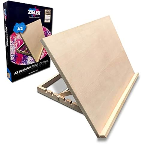 Premium Adjustable Table Top Art Easel / Desk Easel - by Zieler™. Ideal for Presentation, Painting, Crafting, Calligraphy, Sketching, Drawing & Planning - Made from Beechwood - 5 Different Angles (A2) Cover