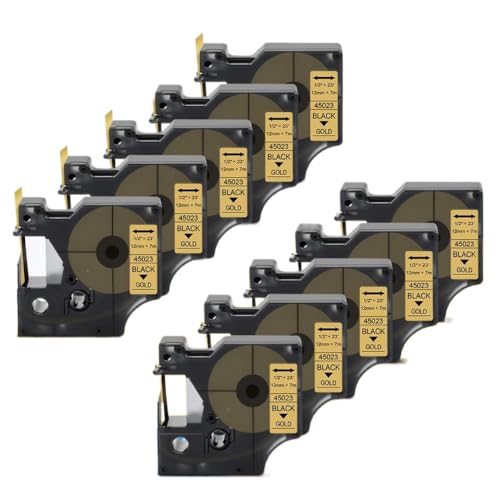12mm x 7m 10pk���x���e�[�v45021���̔���D1���{���J�Z�b�g��LM160 280���x���|�C���g350�v�����^�[�ƌ݊���(Black on Gold)