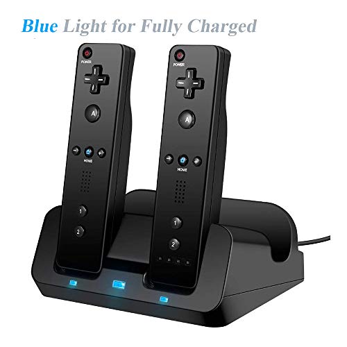 Wii U Charger, Wii Charging Station Wii Dock Stand for Wii Remote & Wii U Gamepad, 2pcs 2800mAh Batteries & Charging Cord -Black