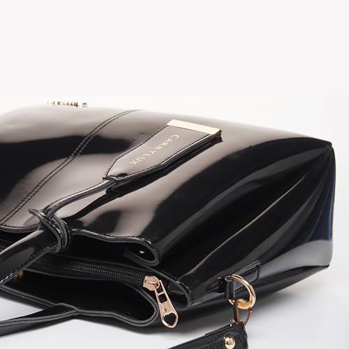 Image of Carrylux Women's Top Handle Bag | Hand Held bag | Stylish Patent Synthetic Leather Handbag with Dual Handles & Detachable Sling Strap | Beige Shoulder Purse for Work & Casual Outings