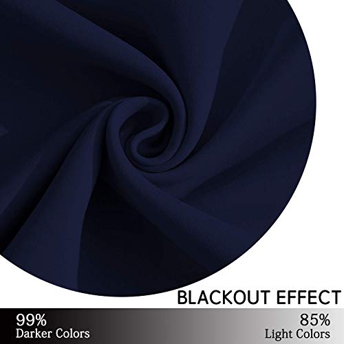 Yakamok Thermal Insulated Grommet Blackout Curtains for Bedroom, 45 Inch Length Light Blocking Blackout Drapes for Living Room, Navy Blue, 38W x 45L, 2 Panels
