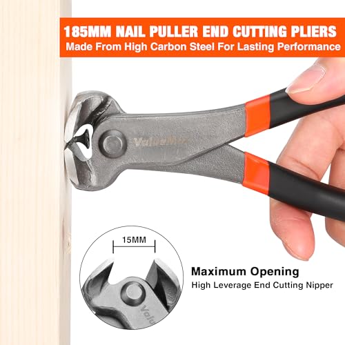 ValueMax 3-teiliges Endschneidezange und Nagelabzieher Nagelentferner-Werkzeug-Set inkl. 185mm Schneidzange Cr-V Stahl Gerade&Biegbare V-Spitze Nagelabzieher Klammerentferner für Möbeln Boden Auto