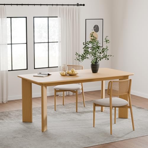 Image of Casaphoria 67 inch Farmhouse Dining Table for 6，Wood Rectangular Living Room Table, Modern Kitchen Table with Sturdy Base & Thickened Tabletop, Easy to Assembly & Clean, Oak
