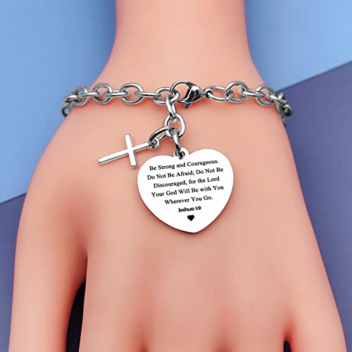 Image of DlaeKua Bible Verse Scripture Gift Bracelet Jewelry Joshua 1 9 Inspirational Christian Gifts for Women Baptism Gifts Religious Faith Jewelry Gifts for Sister First Communion Gift
