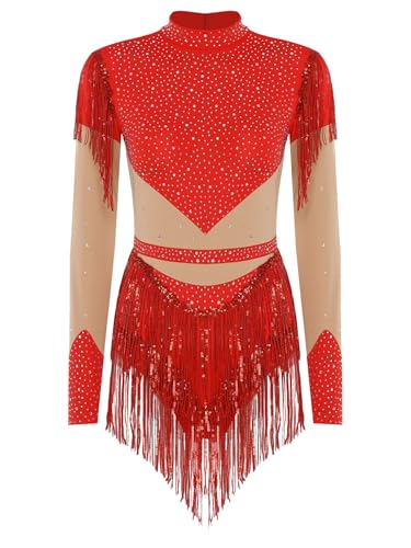 TiaoBug Damen Eiskunstlauf Kleid Langarm...