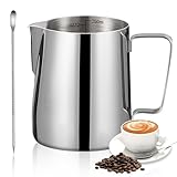 Milchaufschäumer Krug für Kaffeemaschine, 350 ml, 304 Edelstahl, Milchkännchen aus Metall, Barista-Milchkännchen für Espresso, zur Herstellung von Latte Art und Cappuccino-Kaffee, geeignet für
